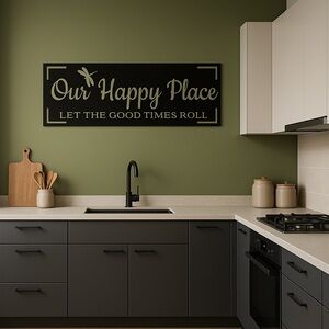 Black Wall Decor Sign - 'Our Happy Place'